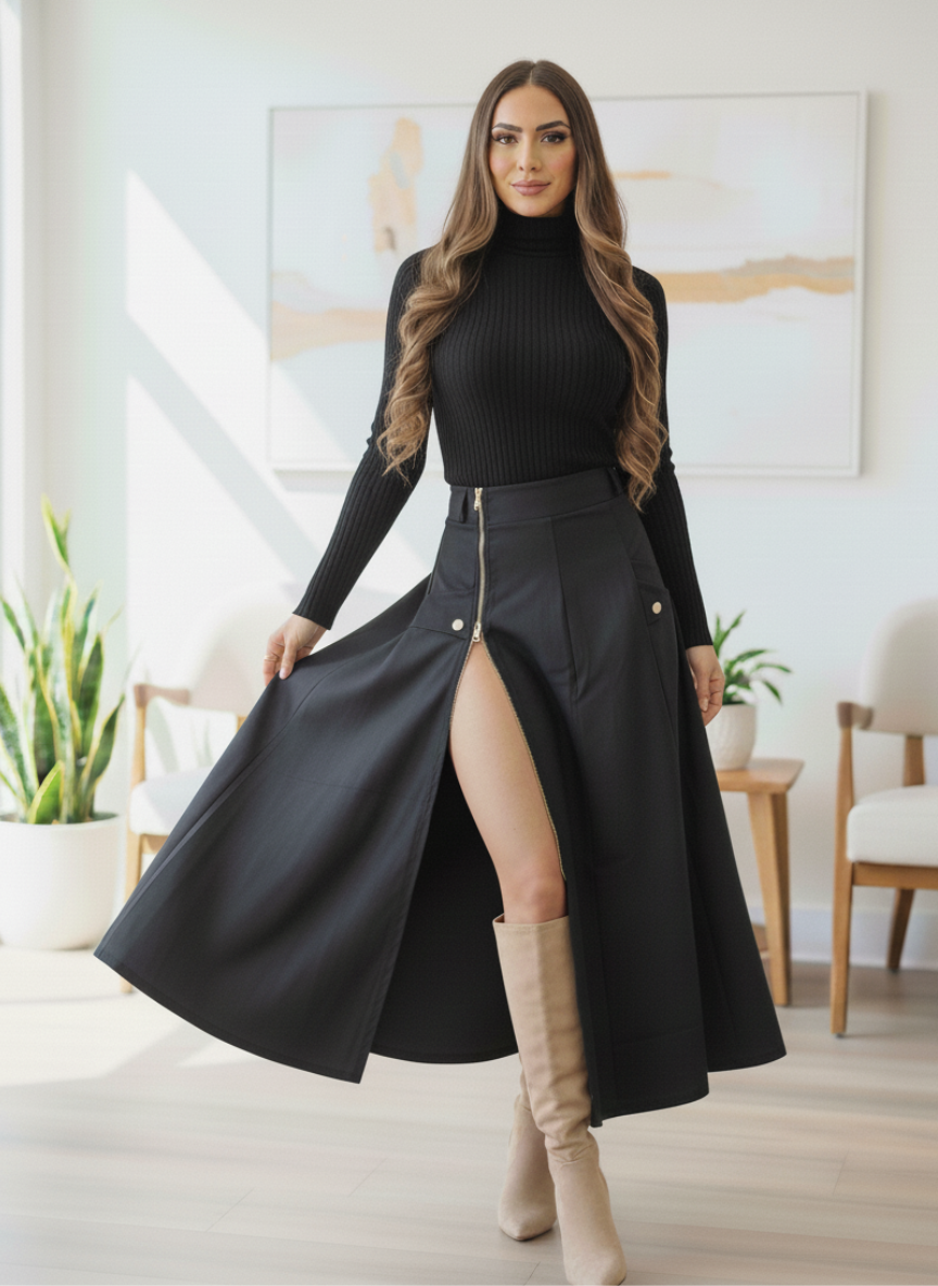 Conjunto Blusa Cuello Bandeja y Falda larga