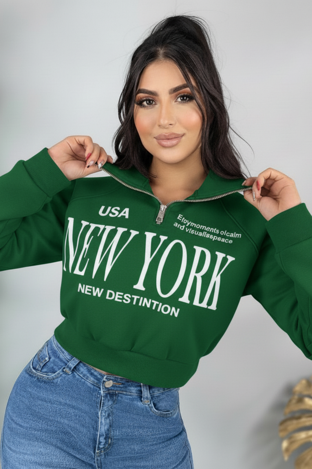 Buzo y cremallera estampado para mujer