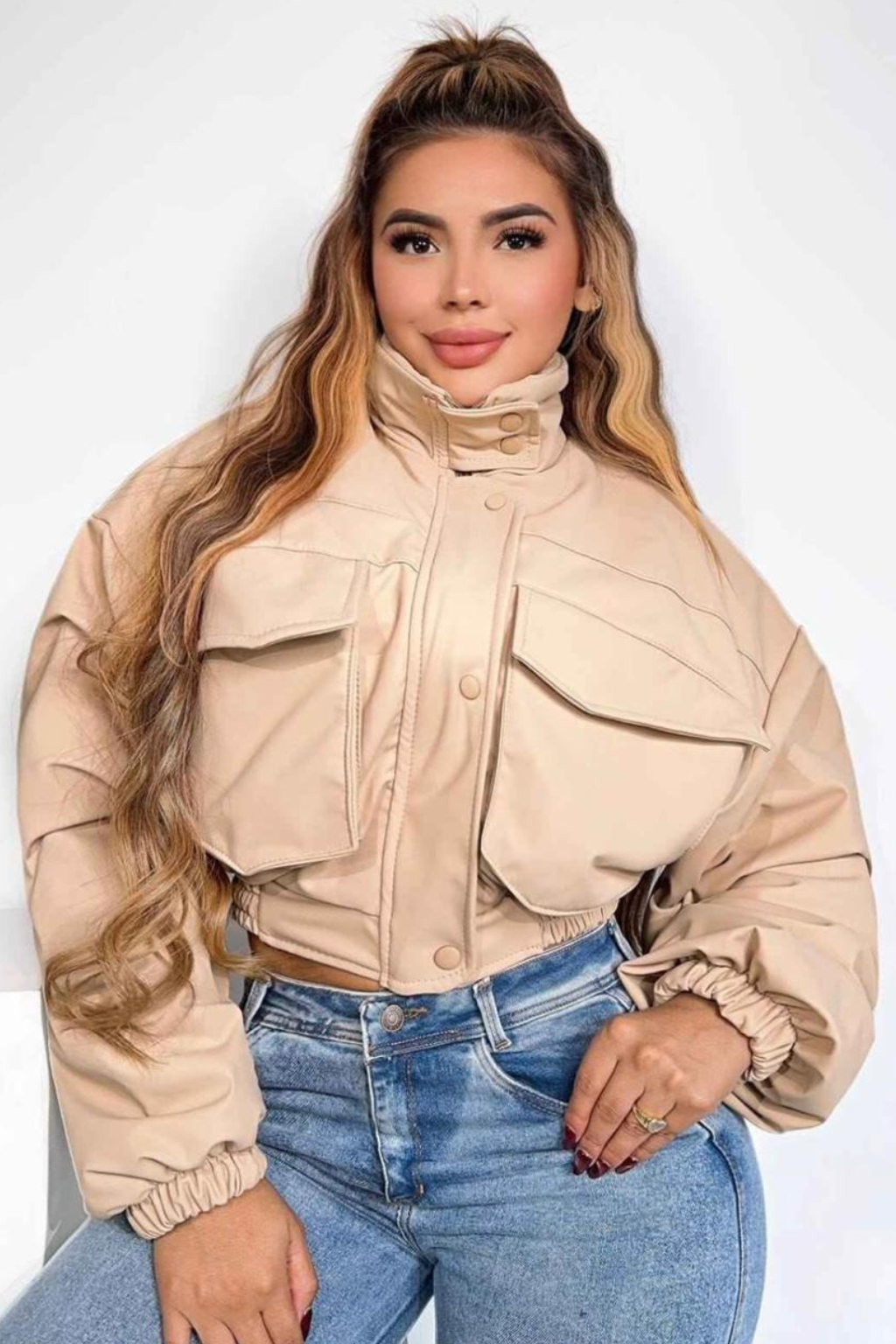 Chaqueta Cauflada de Cuero Sintético para Mujer