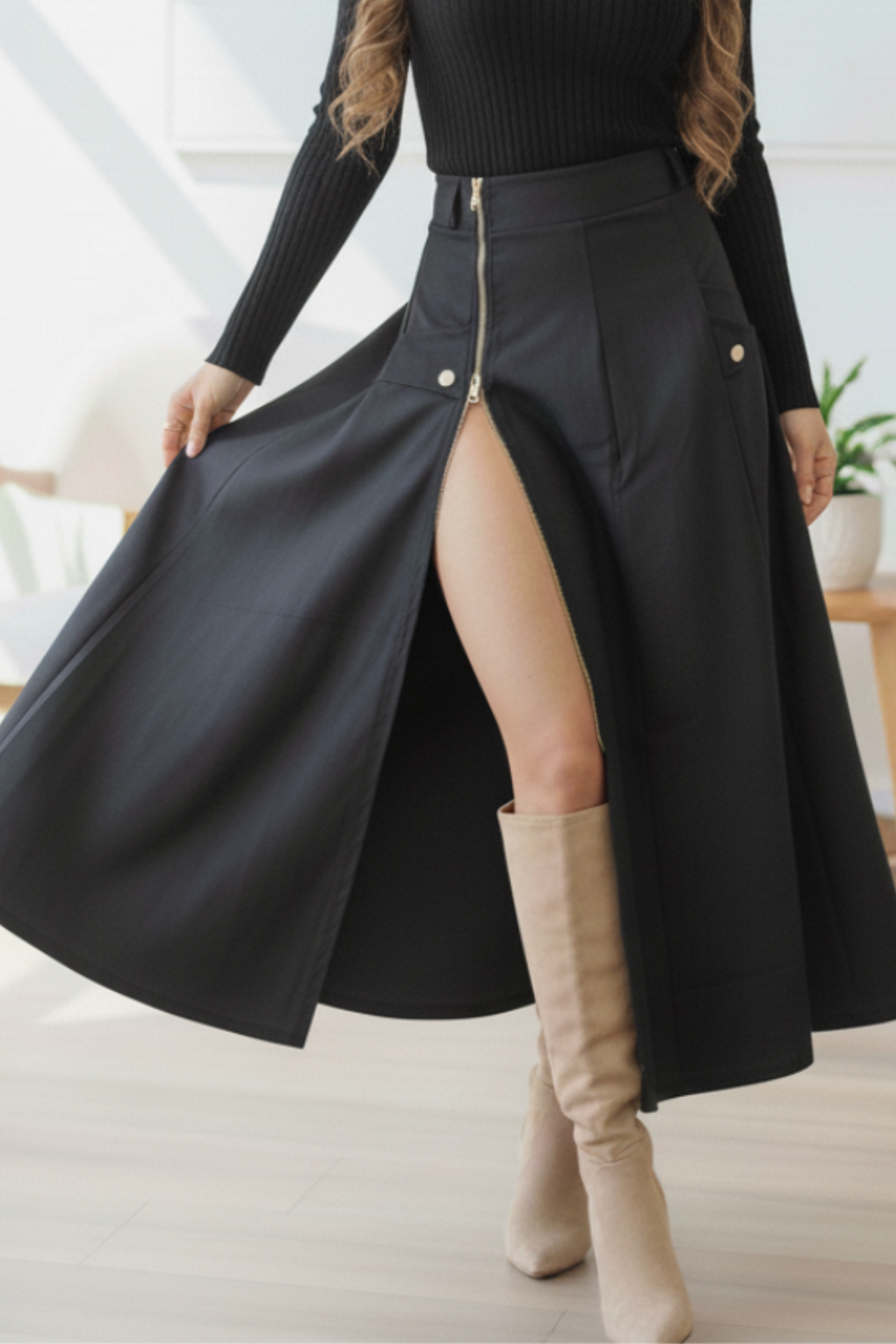 Falda larga con cremallera