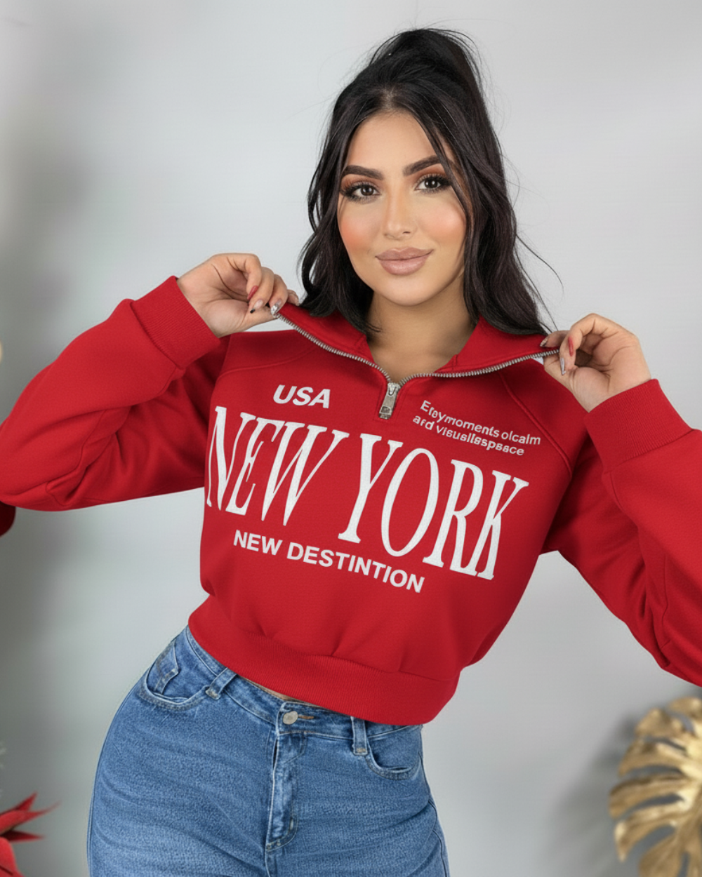 Buzo y cremallera estampado para mujer