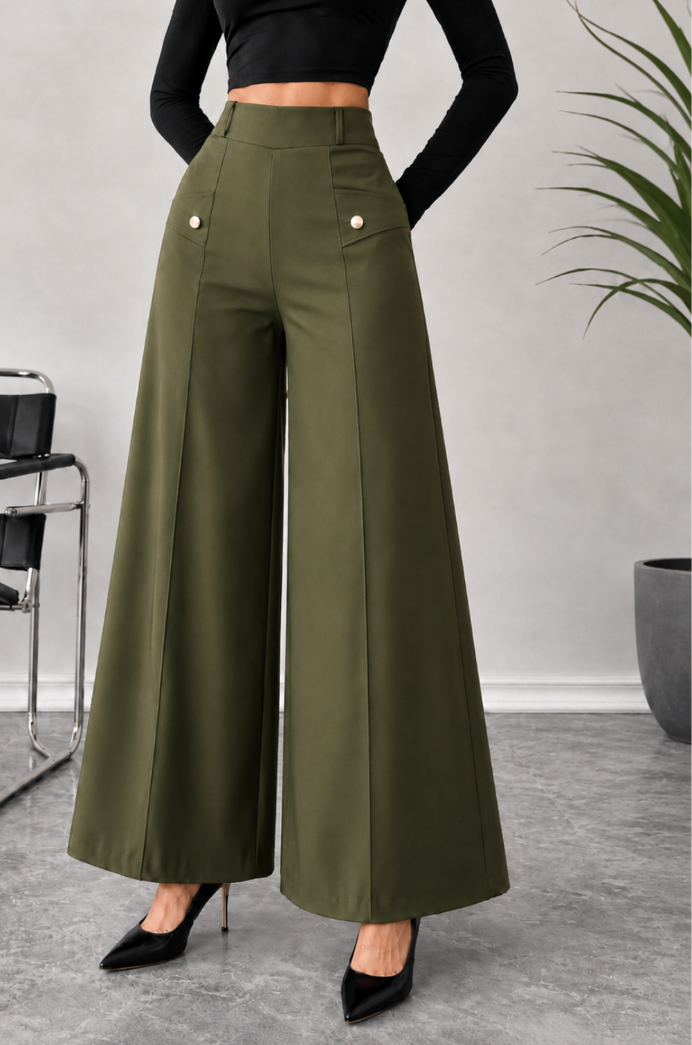 Pantalon Palazo  De Tiro Alto Para Mujer
