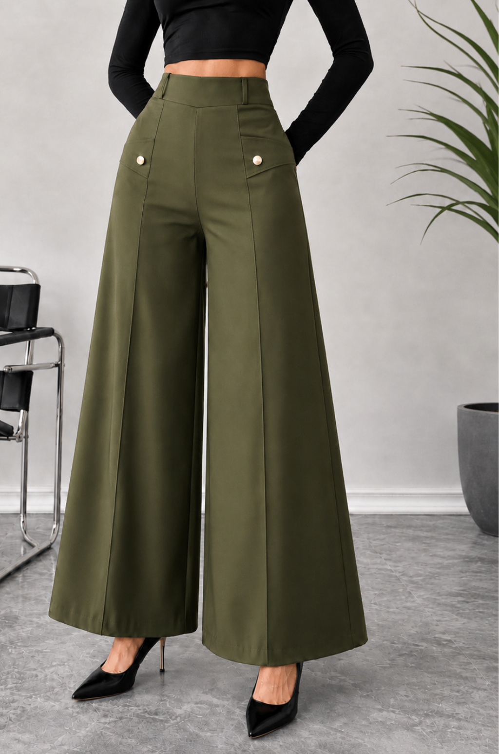 Pantalon Palazo  De Tiro Alto Para Mujer