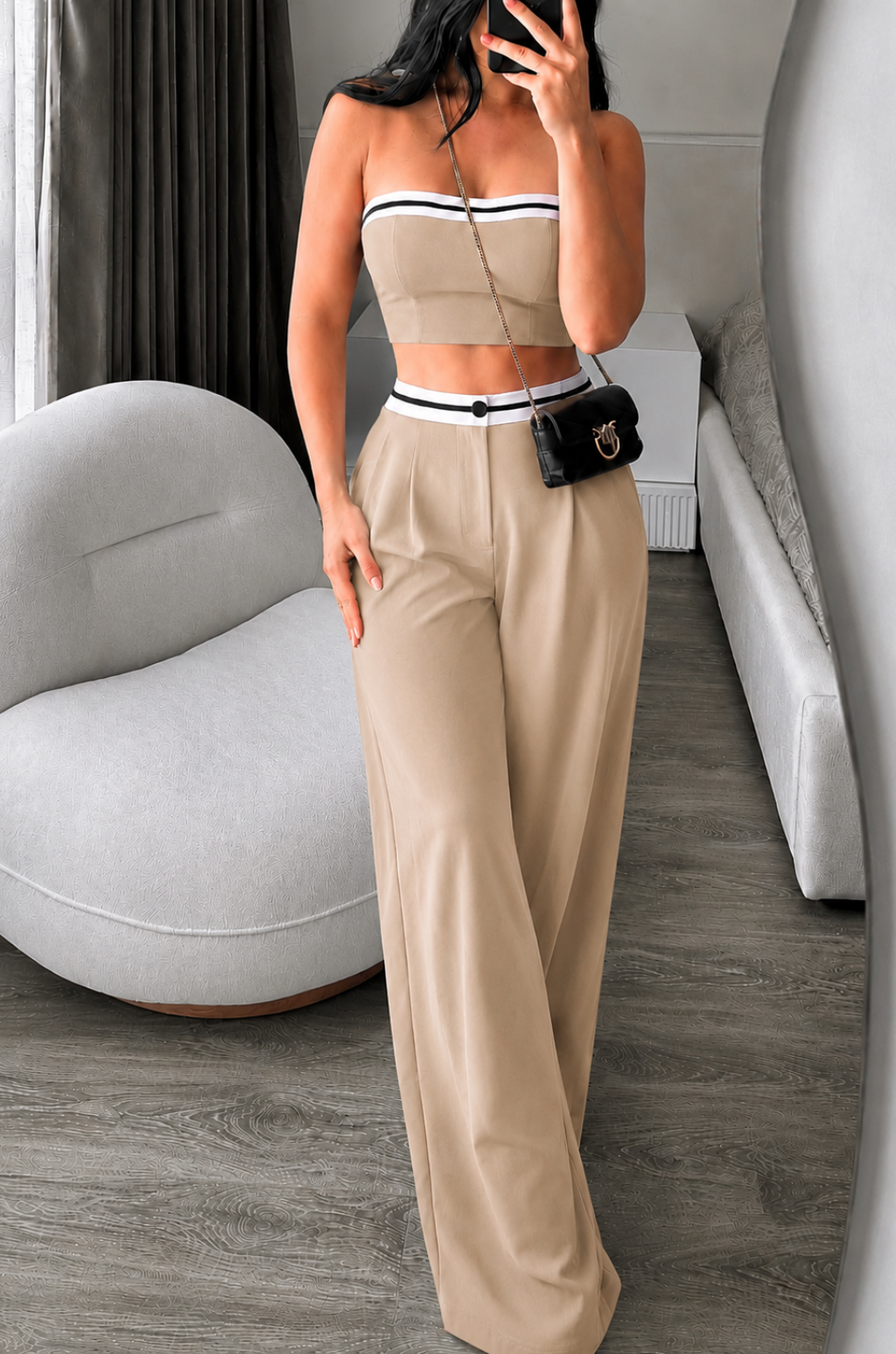 Conjunto Mujer Strapless y Pantalón Bota Recta
