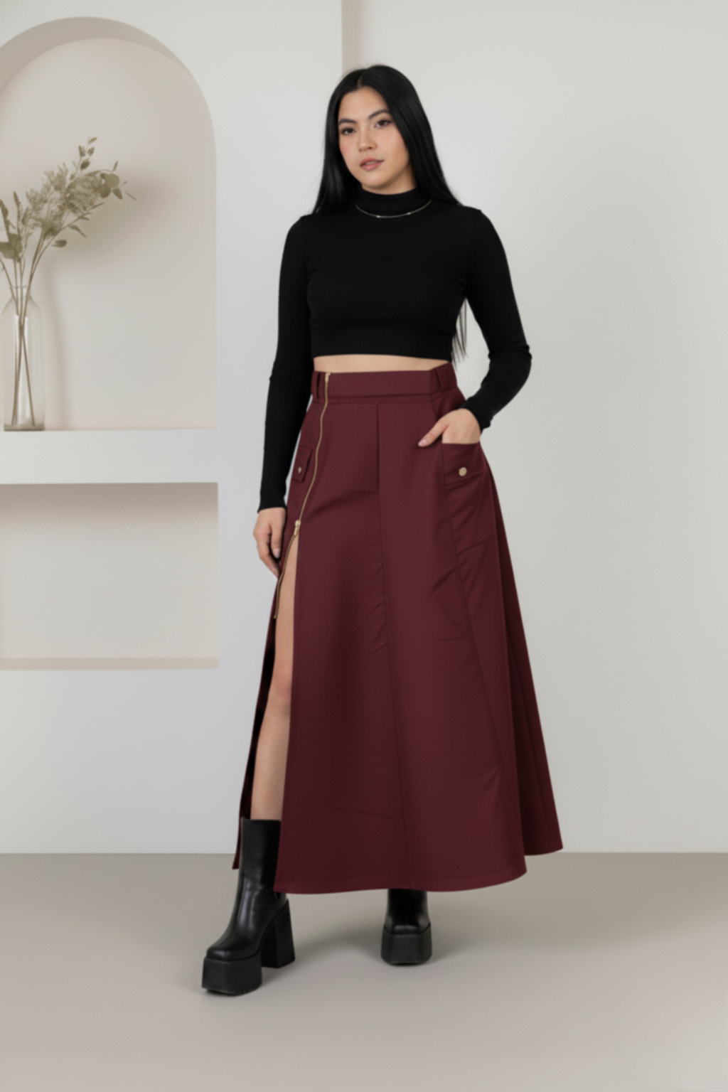 Falda larga con cremallera