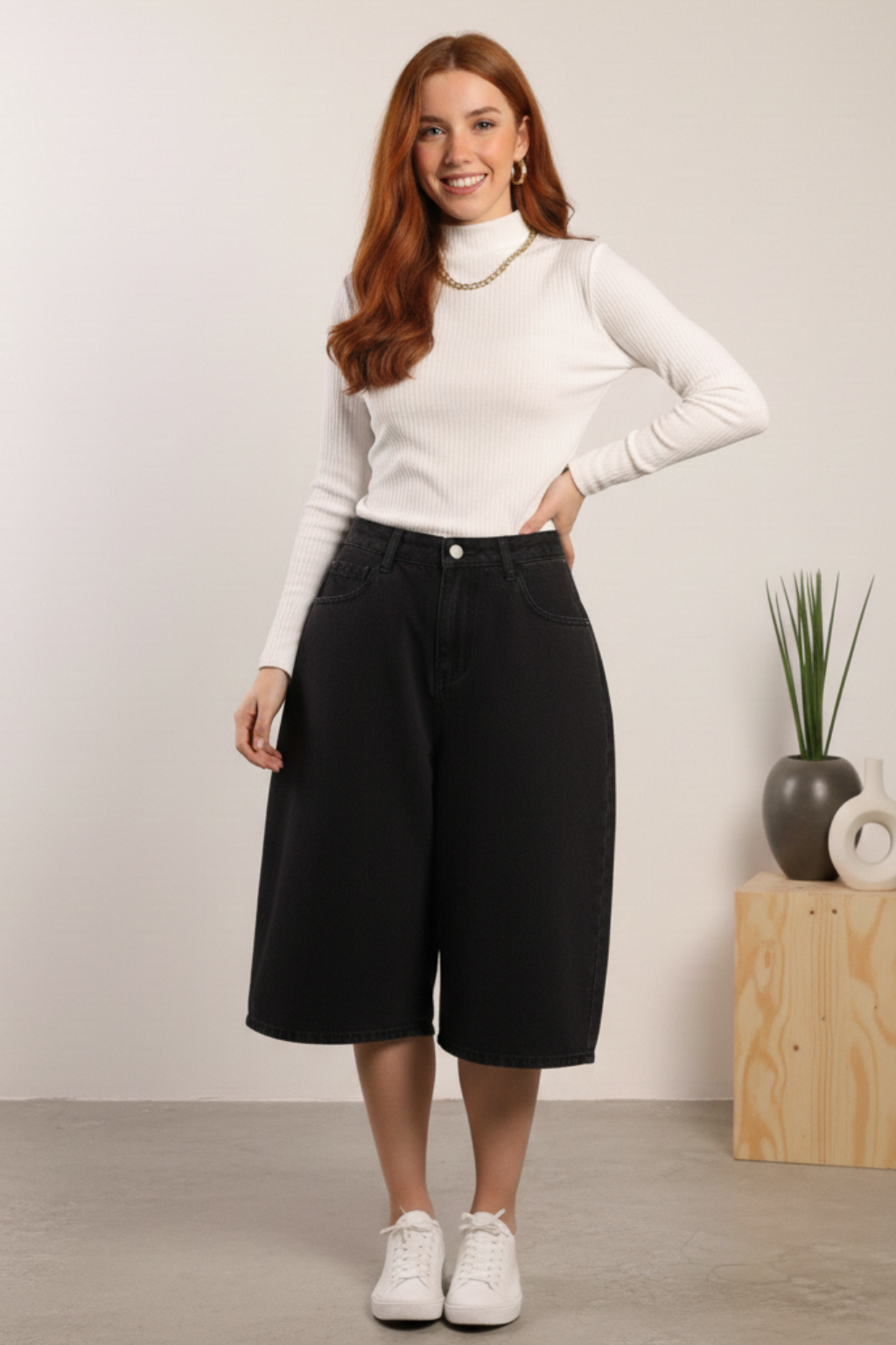 Bermuda De Jean Mujer Tiro Alto