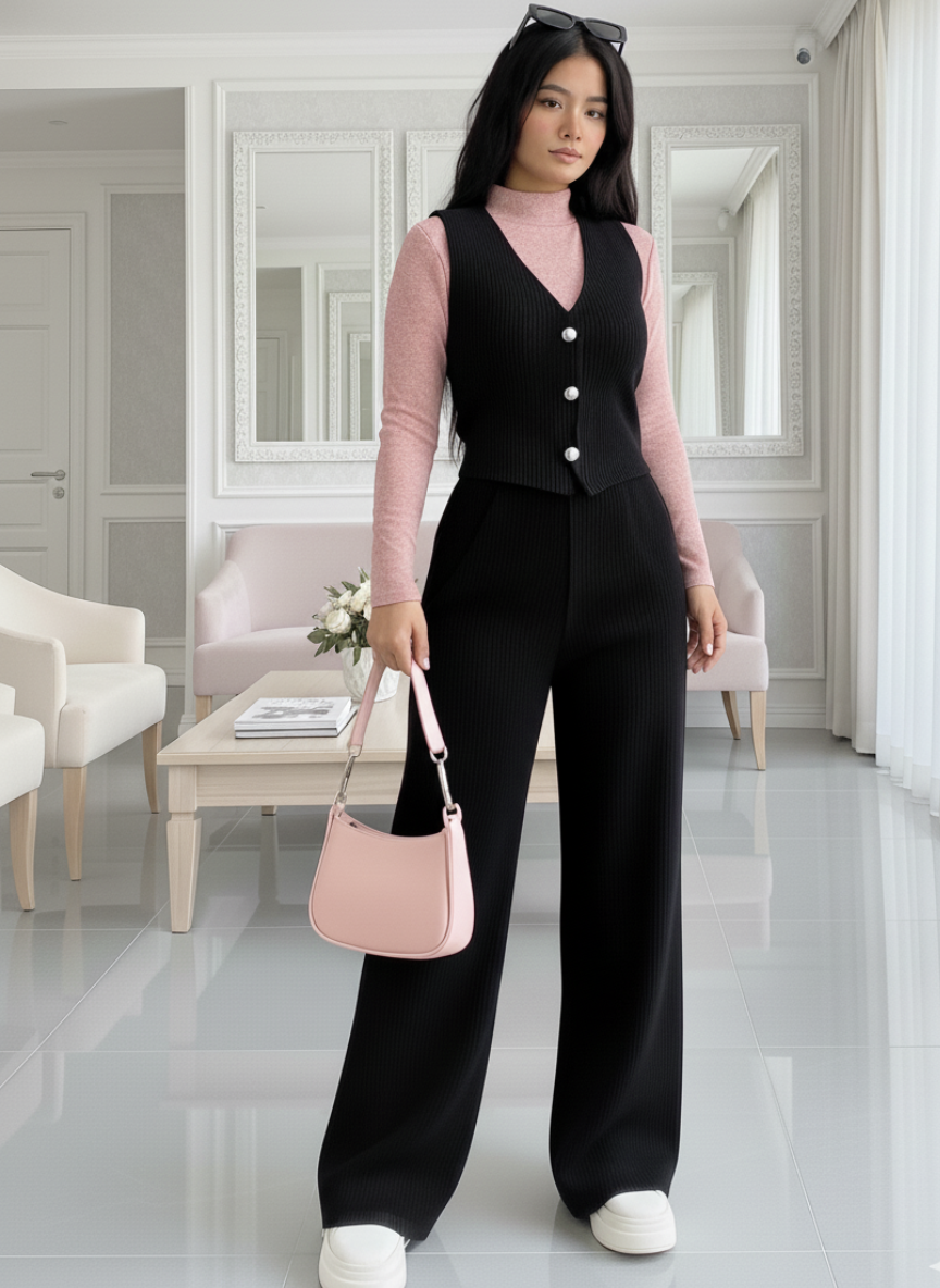 Conjunto En Pana  y Blusa Brillante