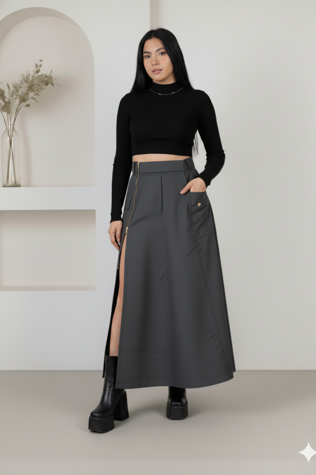 Falda larga con cremallera