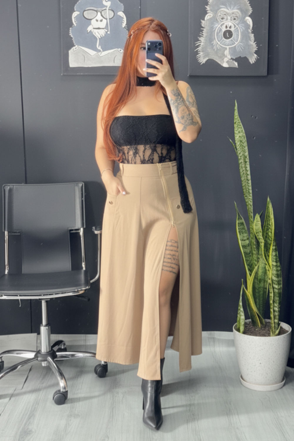 Conjunto Body encaje y Falda Larga