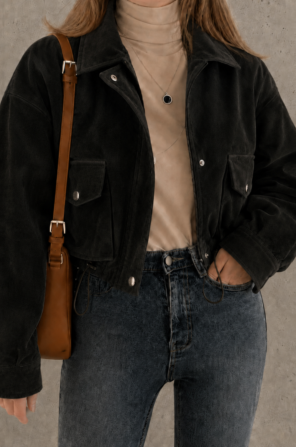 Chaqueta Corta Gamuza Oversize Para Mujer