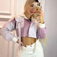 Chaqueta Clasica Para Mujer Combinada  En Gamuza
