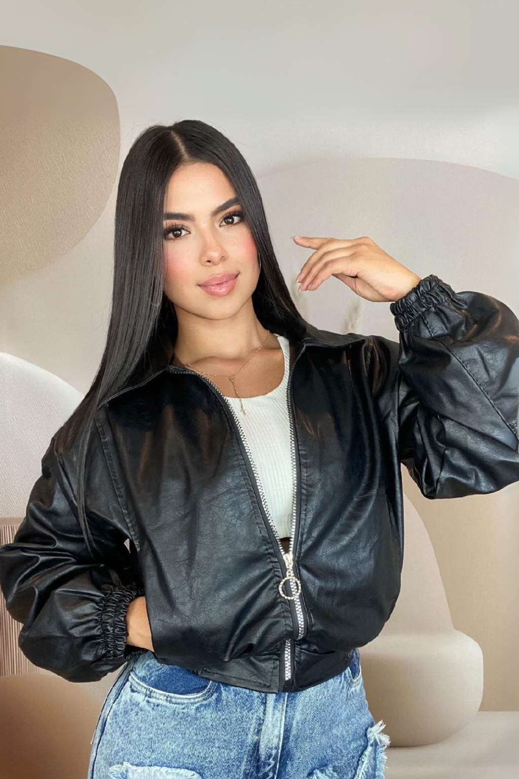 Chaqueta de Cuero Sintético Mujer Estilo Casual y Urbano