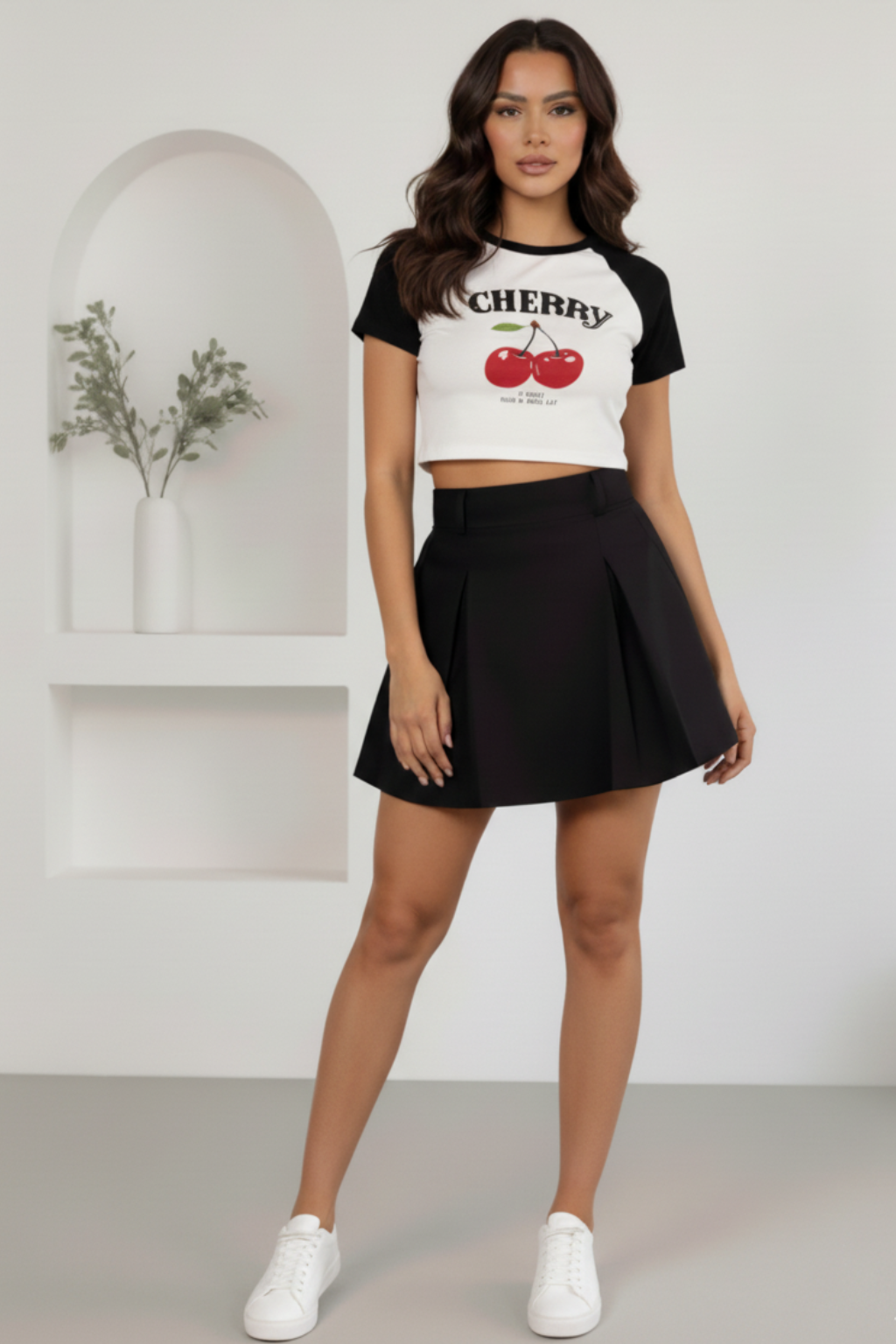 Conjunto Blusa Cherry y Falda Plisada