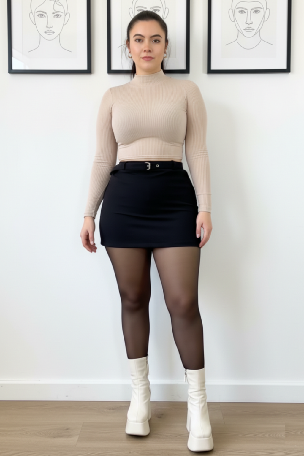 Conjunto Blusa cuello alto y Falda con correa