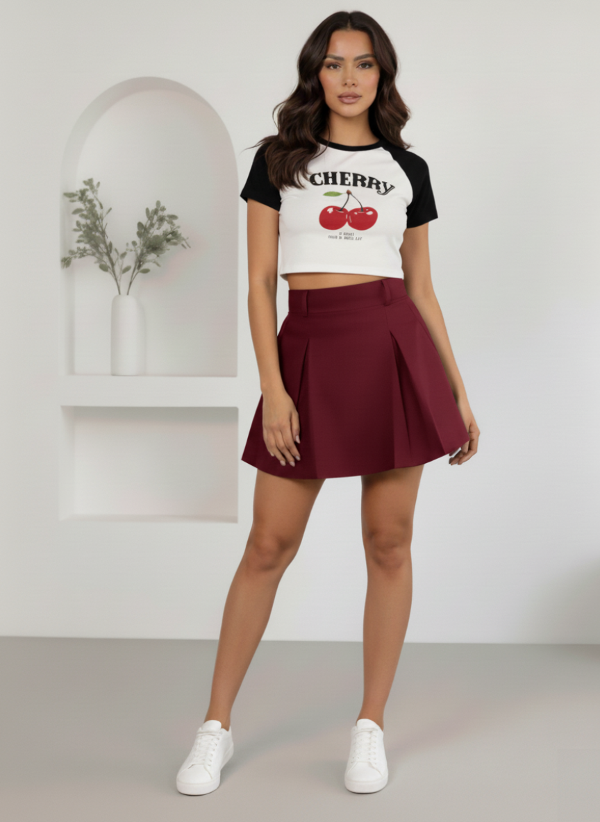 Conjunto Blusa Cherry y Falda Plisada