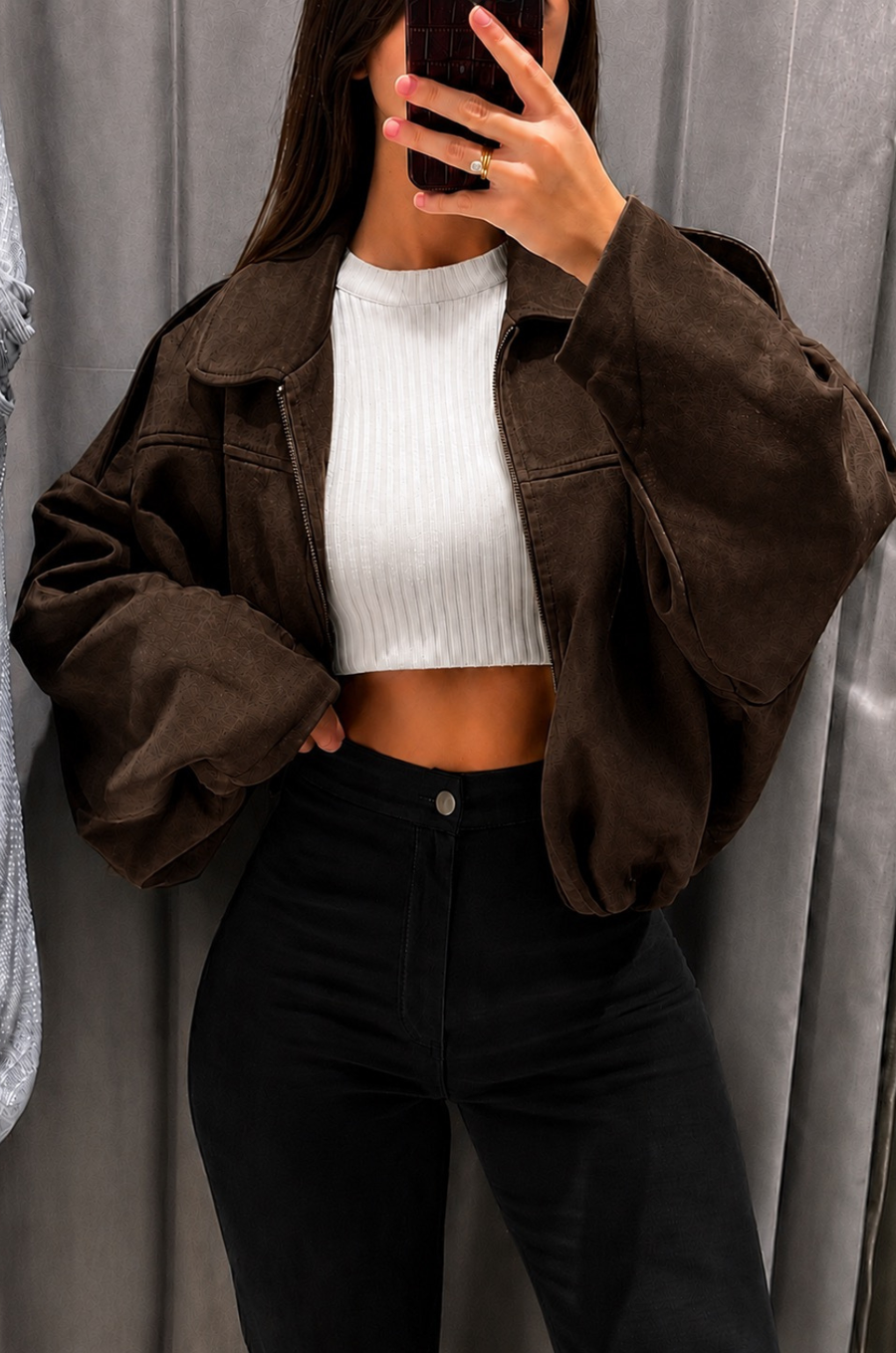 Chaqueta En Gamuza Para Mujer Estilo Oversize