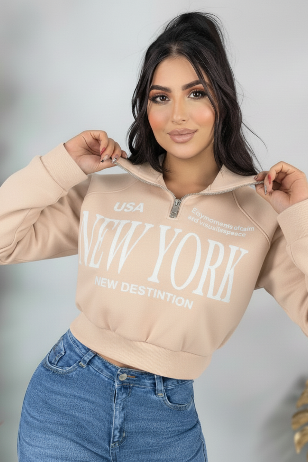 Buzo y cremallera estampado para mujer