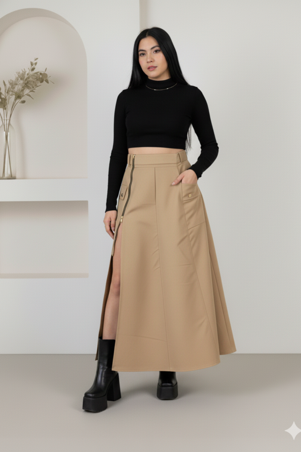 Falda larga con cremallera