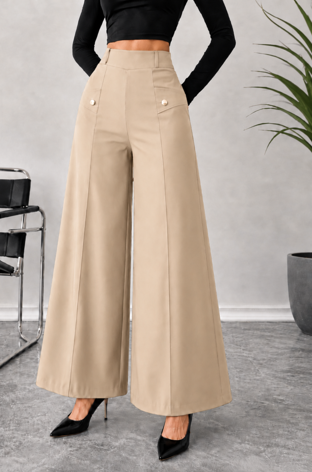 Pantalon Palazo  De Tiro Alto Para Mujer
