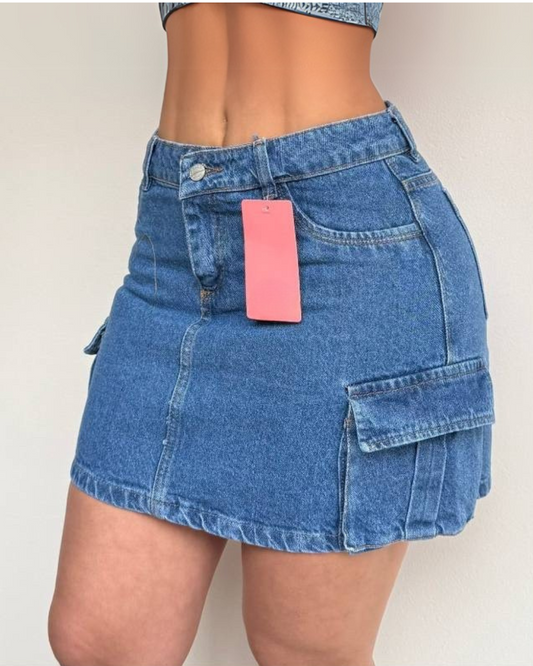 Falda De Jean Cargo Tiro Alto