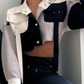 Chaqueta Clasica Para Mujer Combinada  En Gamuza