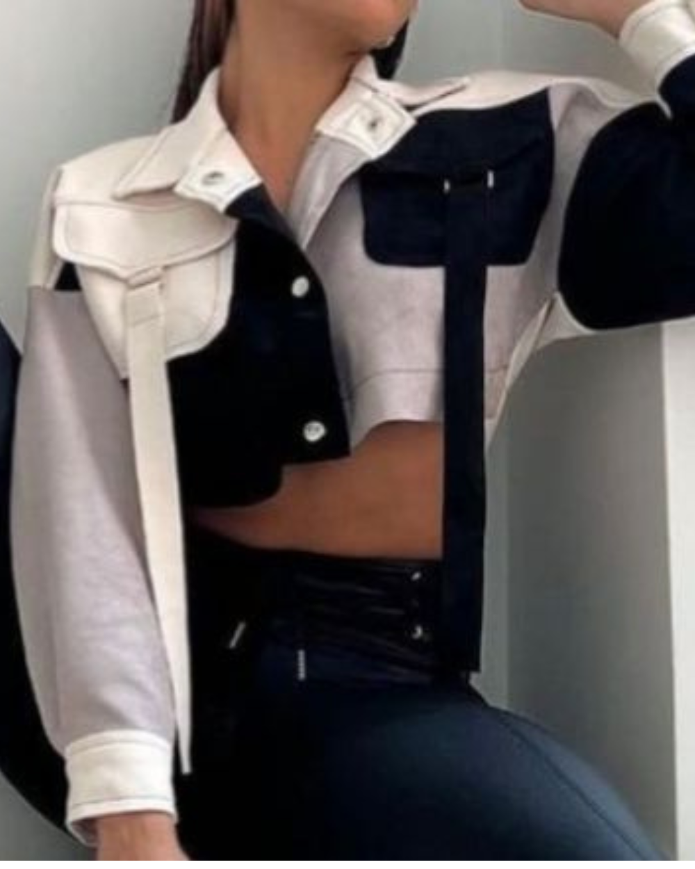 Chaqueta Clasica Para Mujer Combinada  En Gamuza
