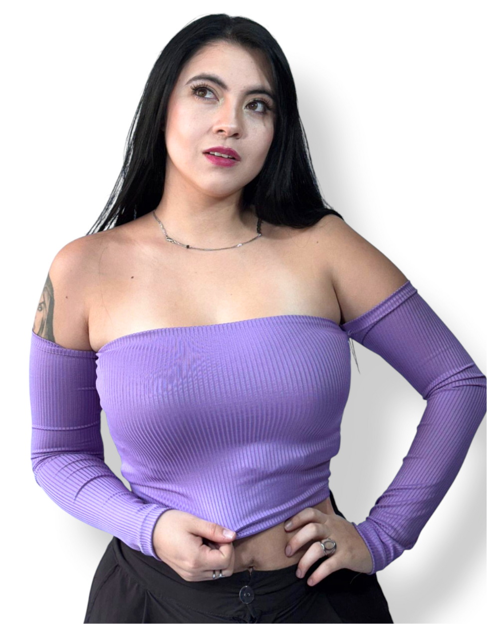 Blusa Manga Larga Cuello Bandeja Acanalada