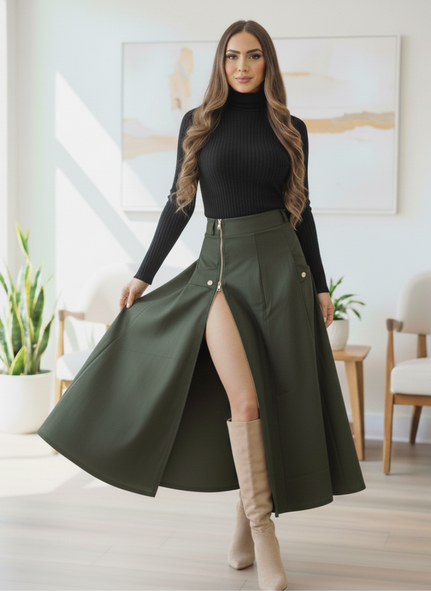 Conjunto Crop top con brillos y falda larga cremallera