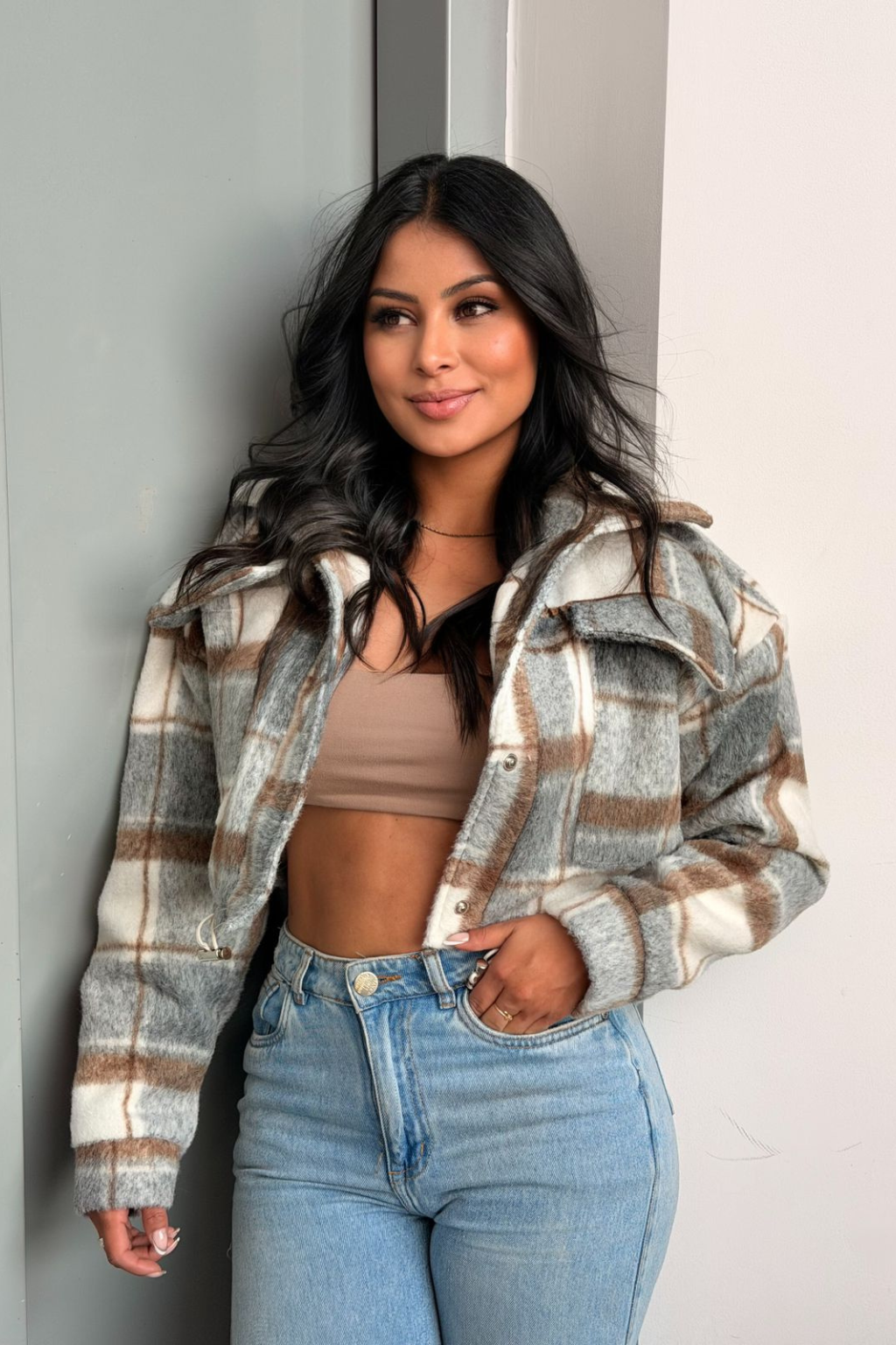 Chaqueta Cargo a  Cuadros De Mujer