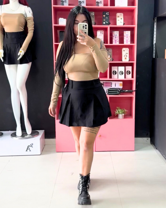 Falda Corta Plisada Con Pliegues Tipo  A Para Mujeres