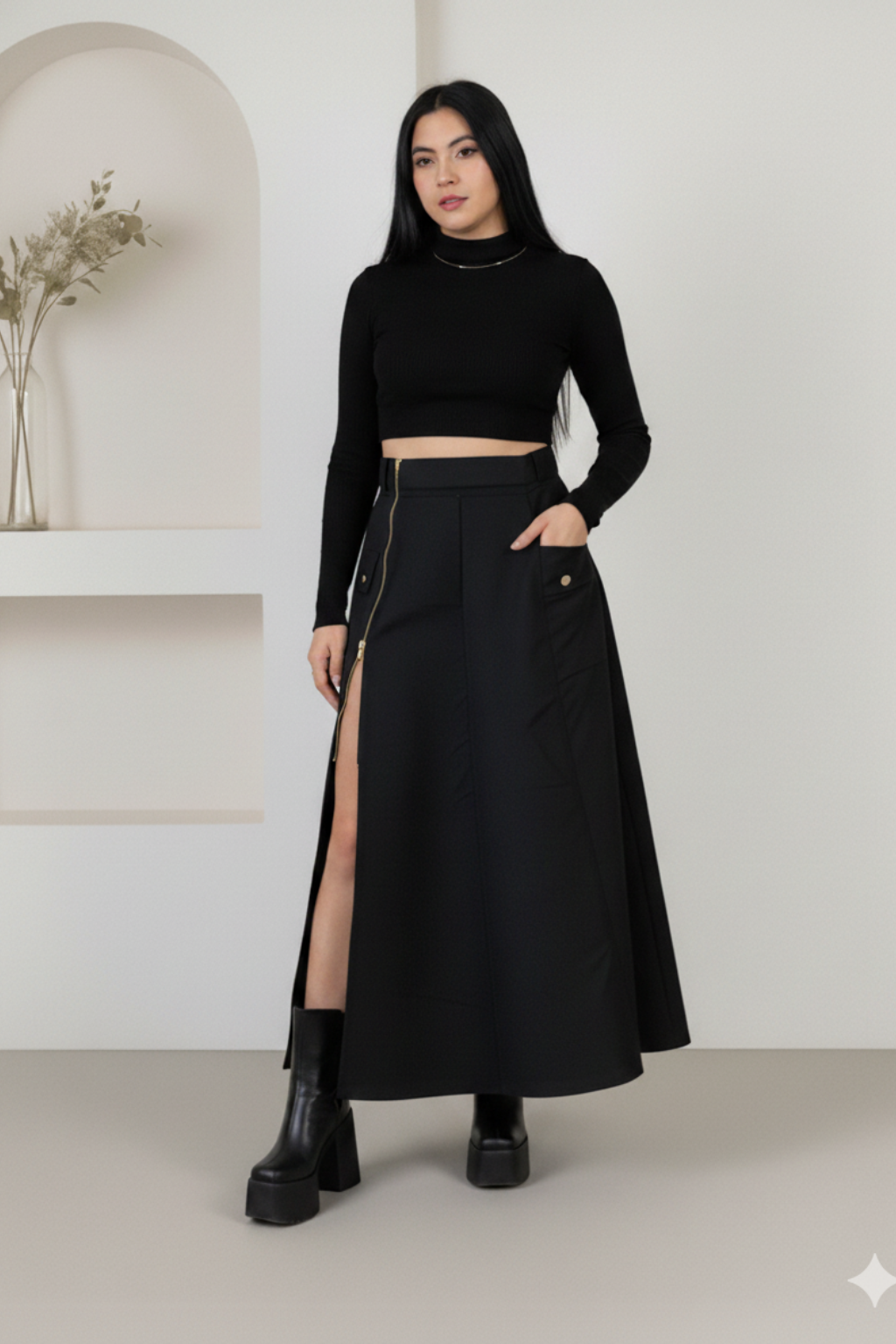 Falda larga con cremallera