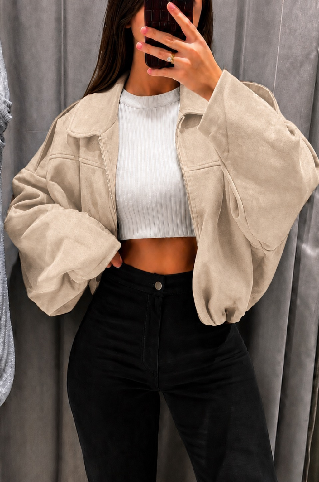 Chaqueta En Gamuza Para Mujer Estilo Oversize