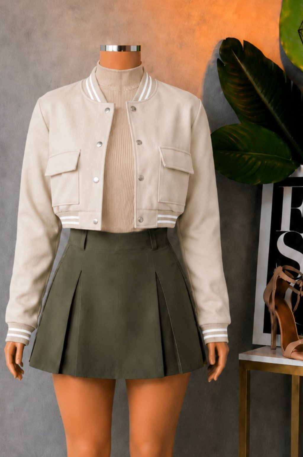 Conjunto Chaqueta Beisbolera + Blusa Cuello + Falda Prences