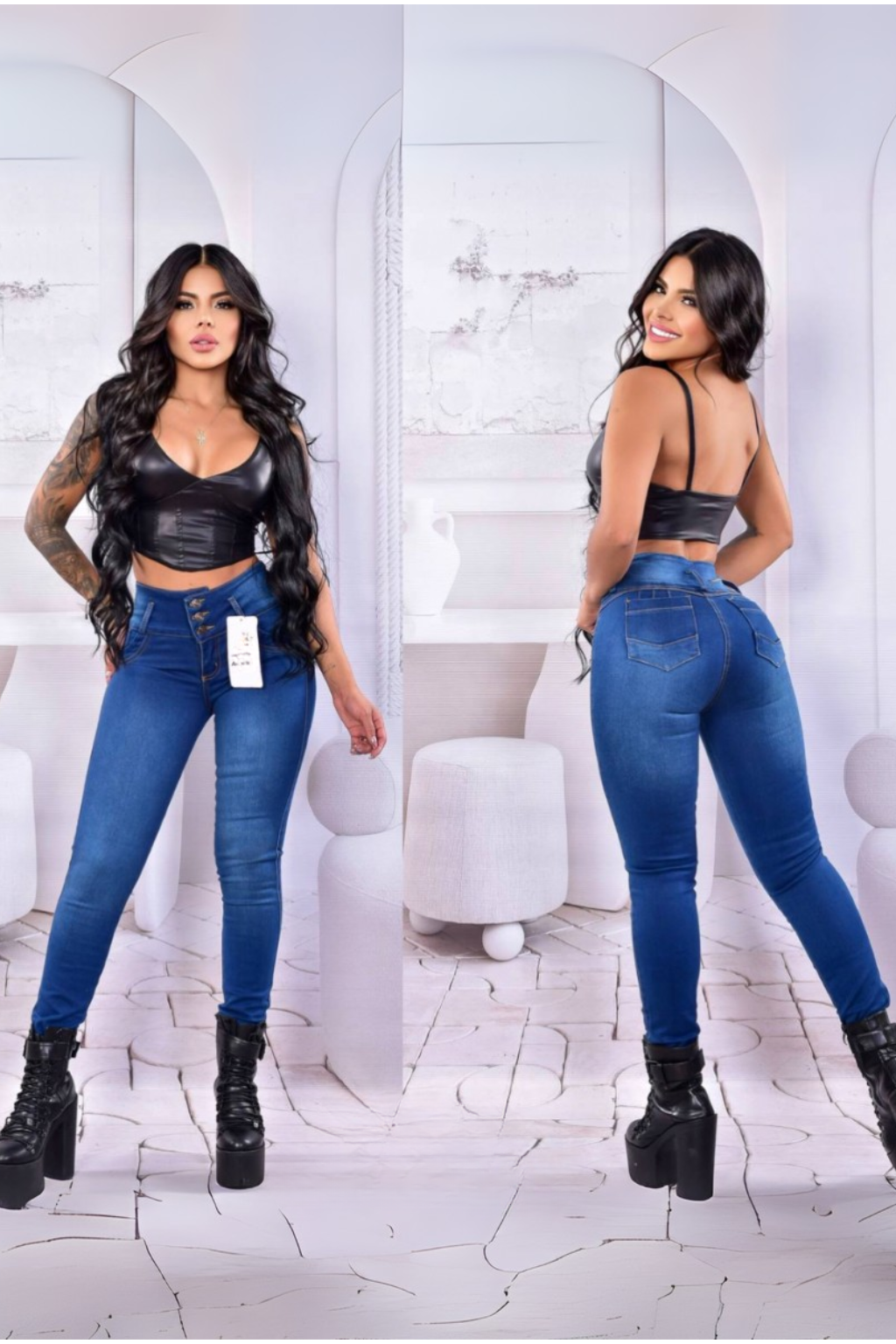 Pantalon De Jean 3 botones  Skinny Con Bolsillos
