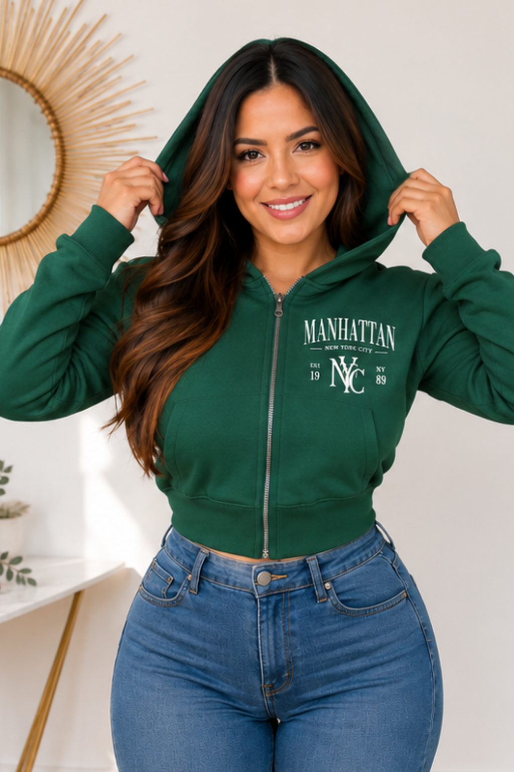 Buzo con capota y cremallera estampado para mujer