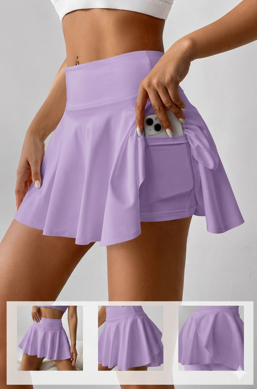 Falda Short Lila Tiro Alto con Bolsillo Lateral
