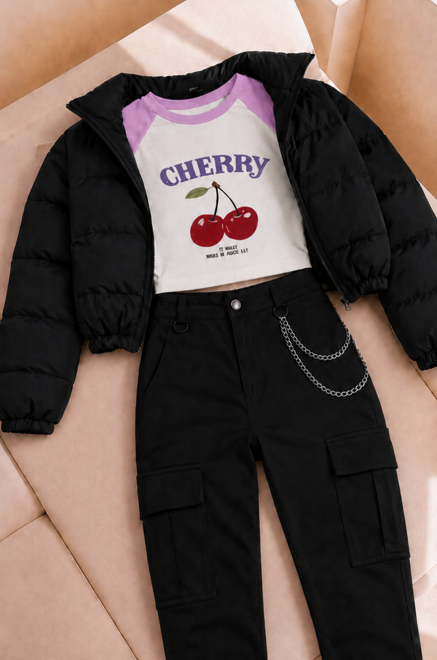 Conjunto de Pantalon Camuflado + Blusa Estampada + Chaqueta Impermeable