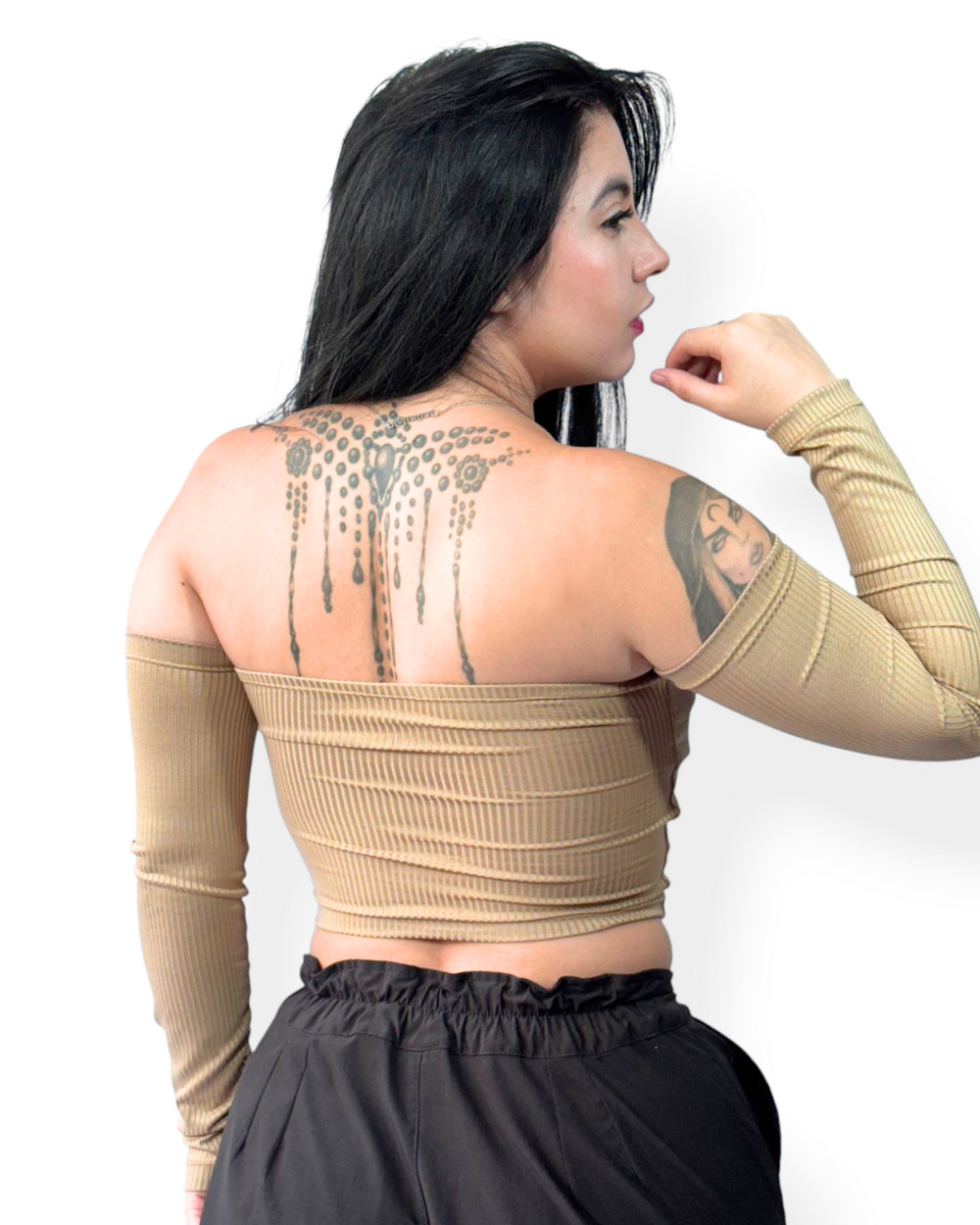 Blusa Manga Larga Cuello Bandeja Acanalada