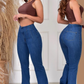 Jean efecto lipo mujer tiro alto bota campana con levantacola