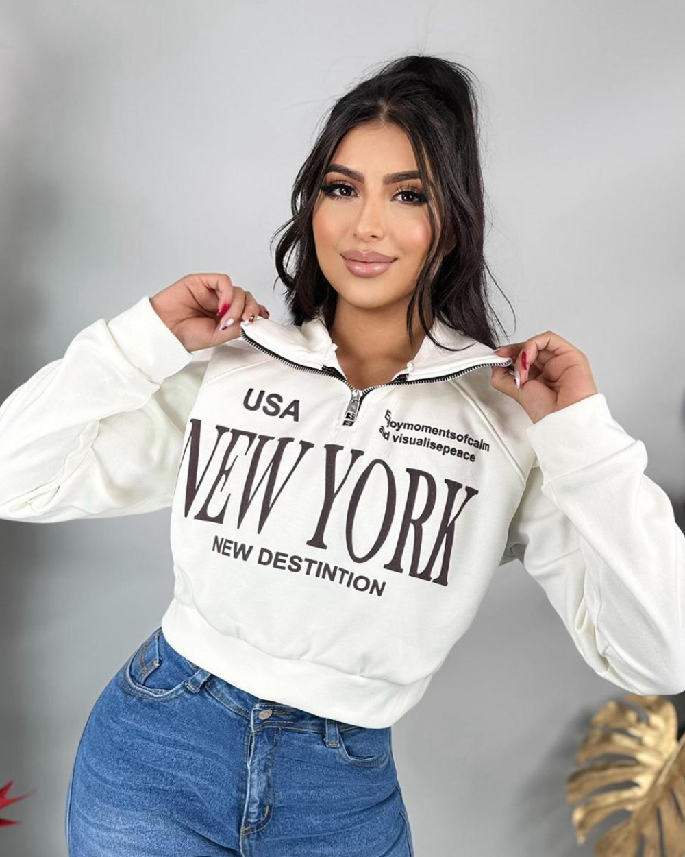 Buzo y cremallera estampado para mujer