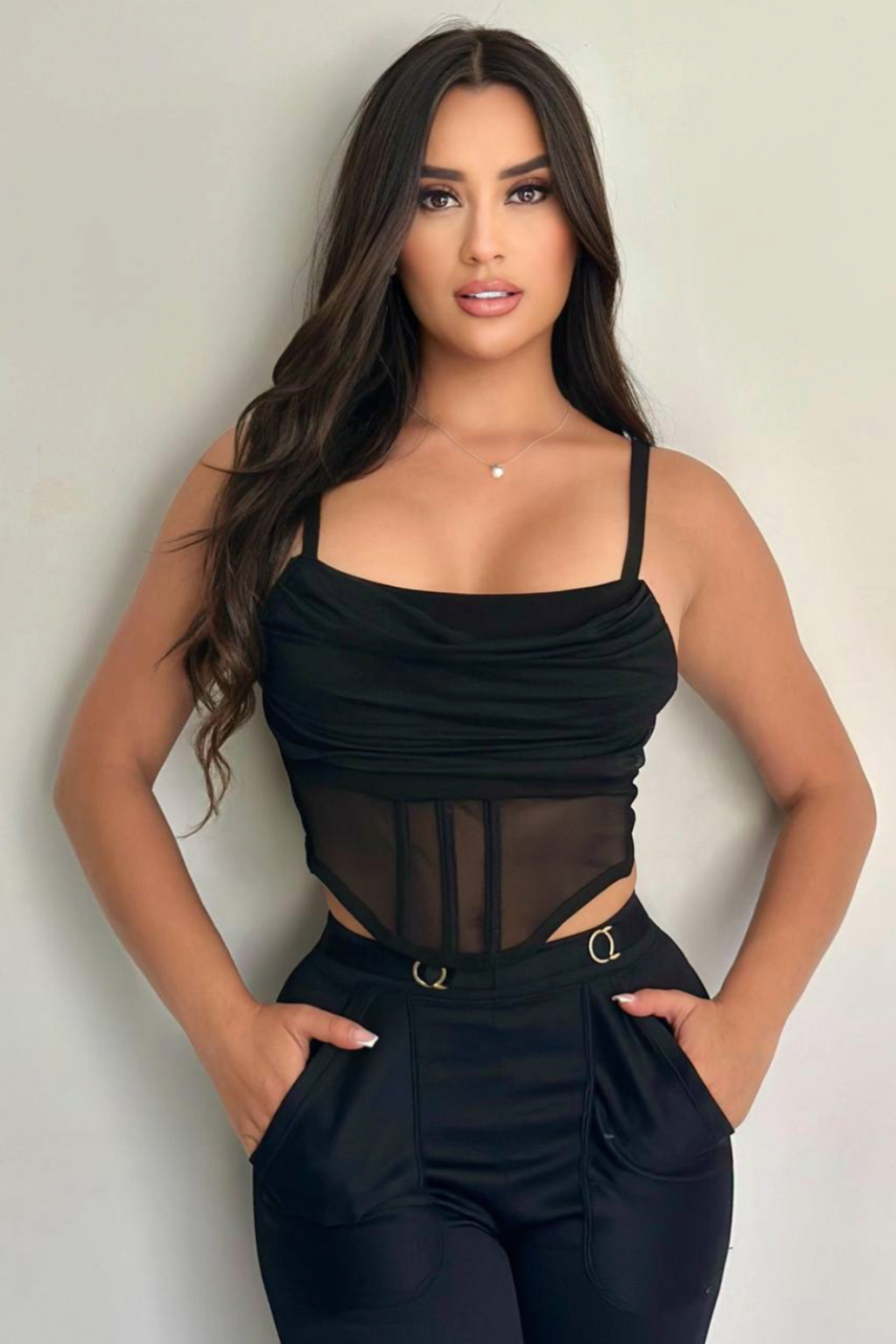 Blusa Corset Negro Mujer con Malla