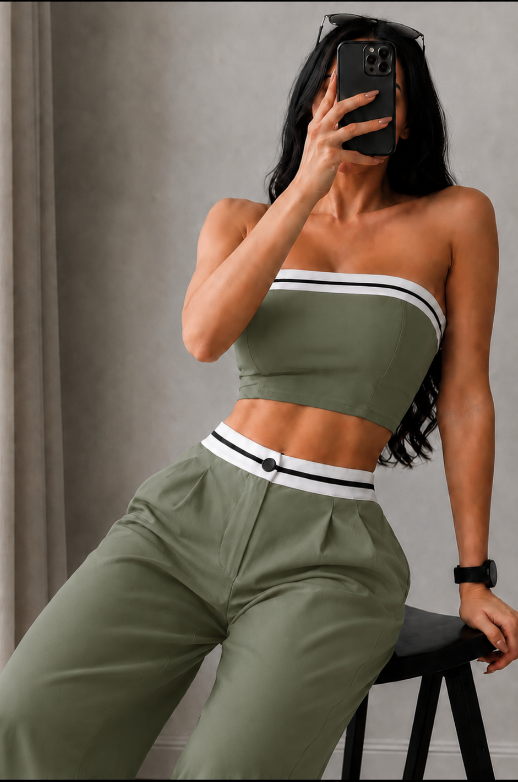 Conjunto Mujer Strapless y Pantalón