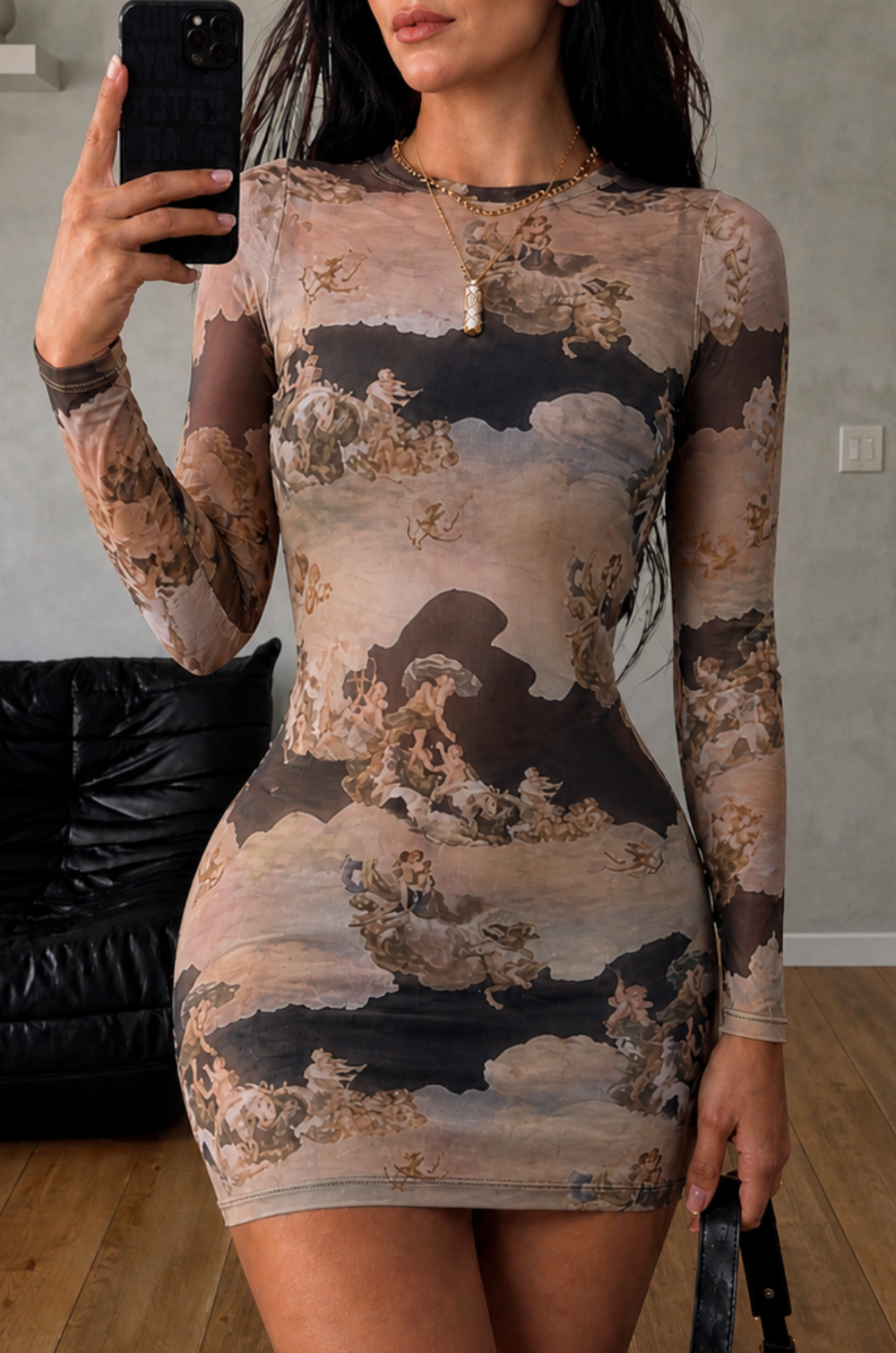Vestido en Malla Estampado con Forro Interno