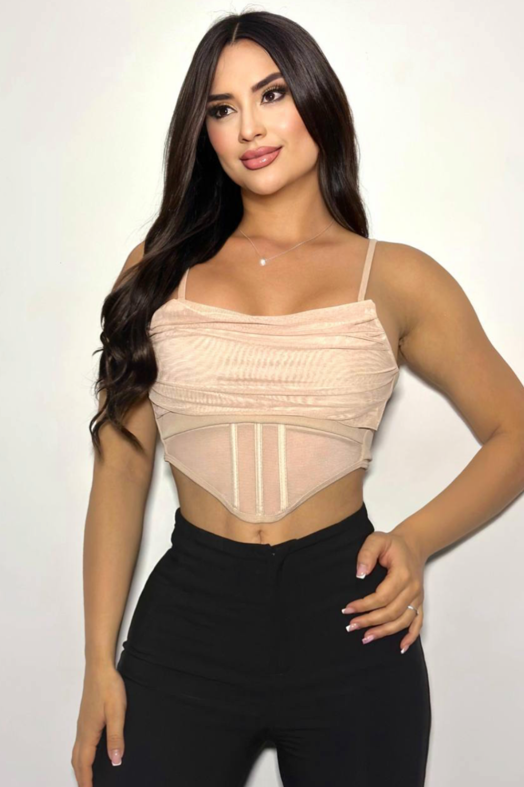 Blusa Corset Negro Mujer con Malla