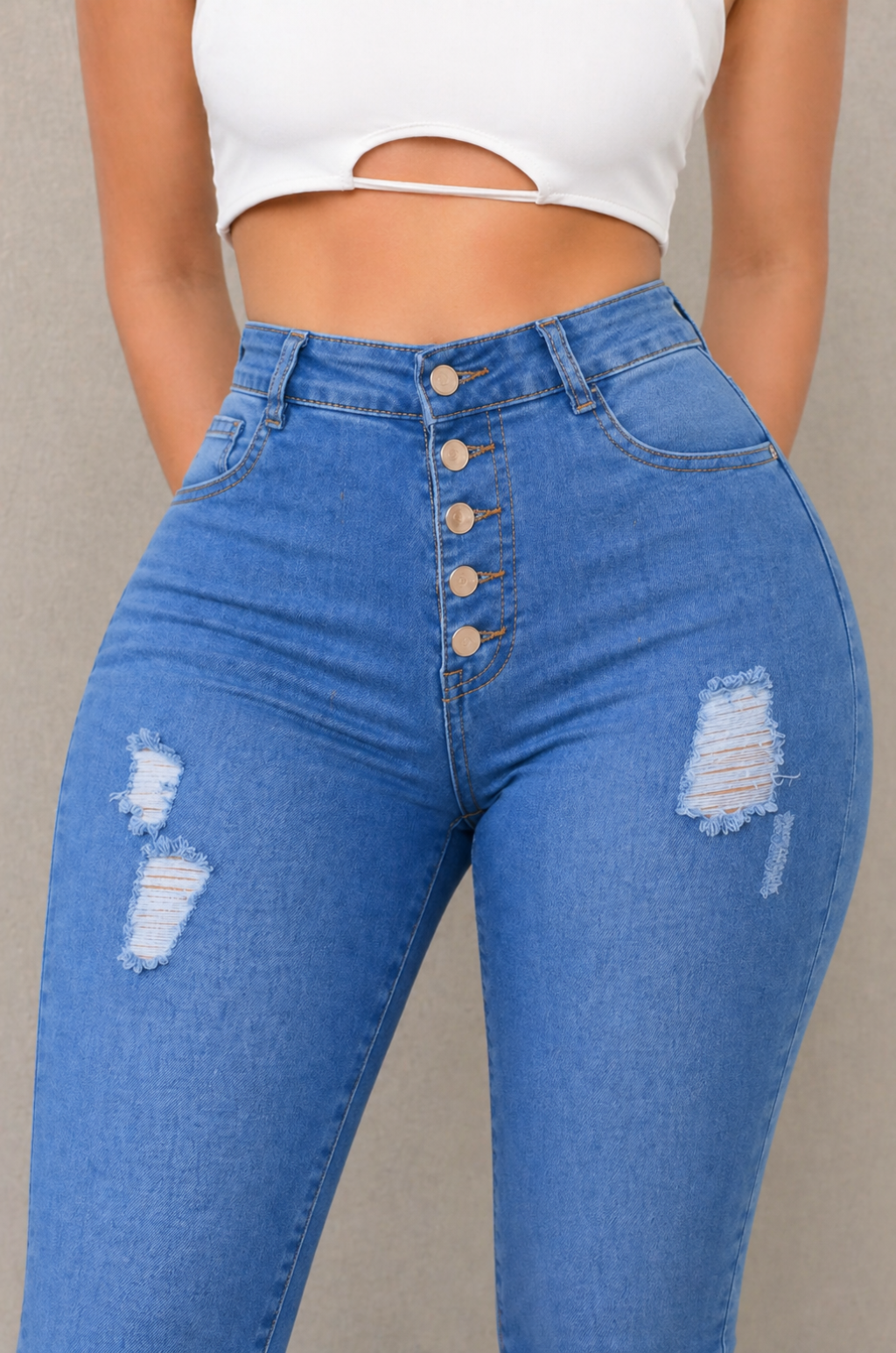 Pantalon De Jean Skinny  4 botones Ajustado al cuerpo