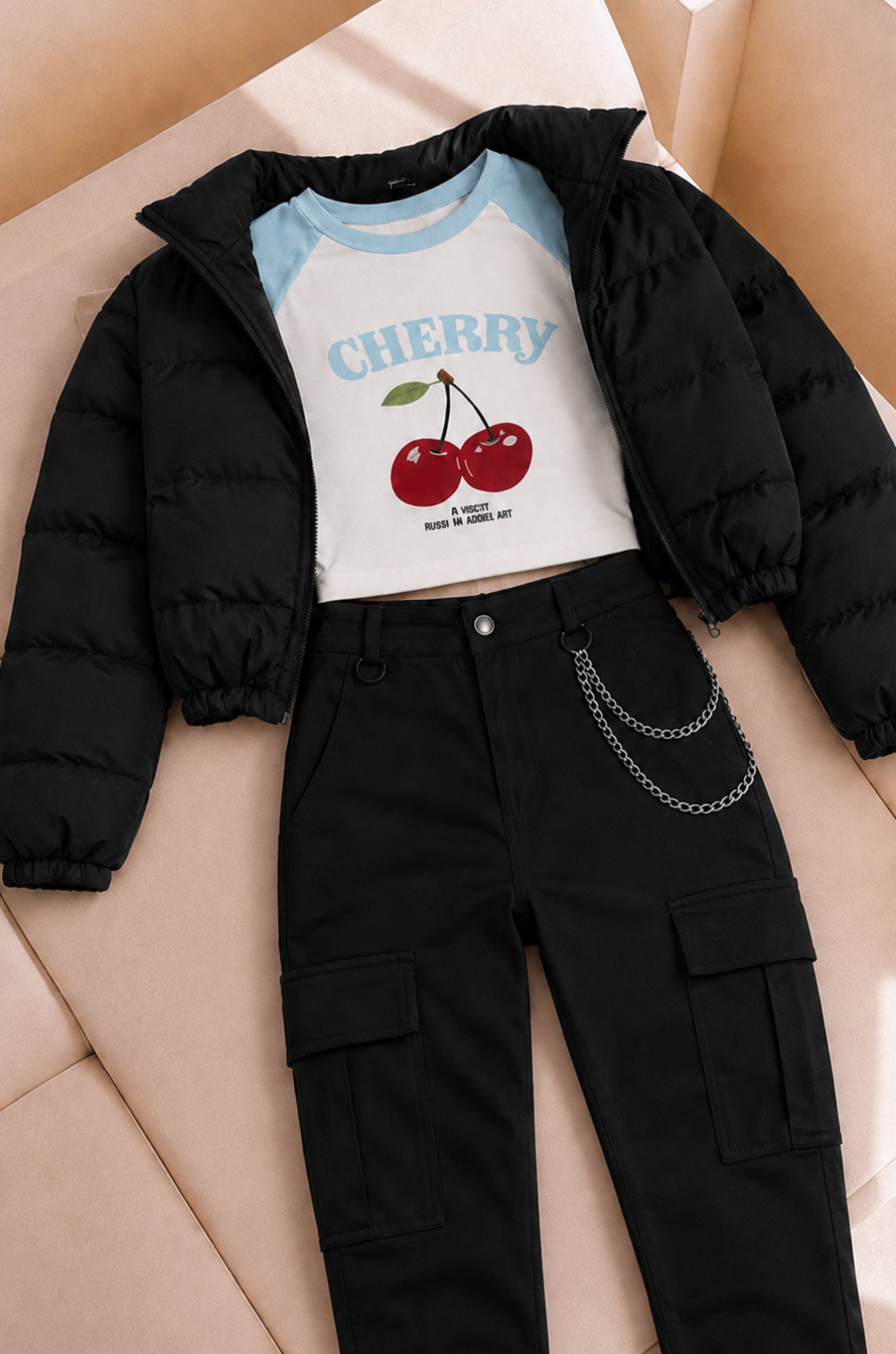 Conjunto de Pantalon Camuflado + Blusa Estampada + Chaqueta Impermeable