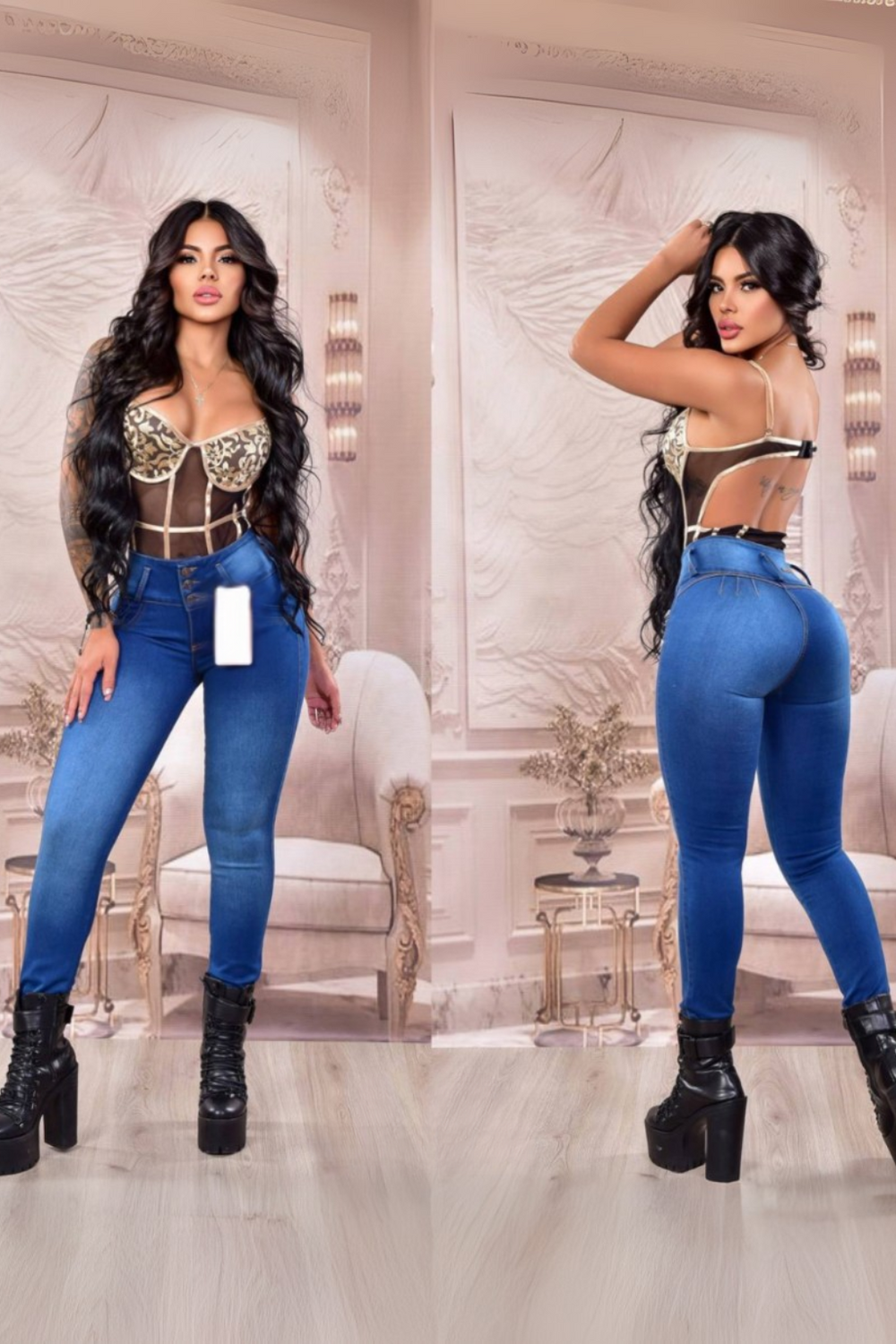Pantalon De Jean Skinny 3 botones Sin Bolsillos
