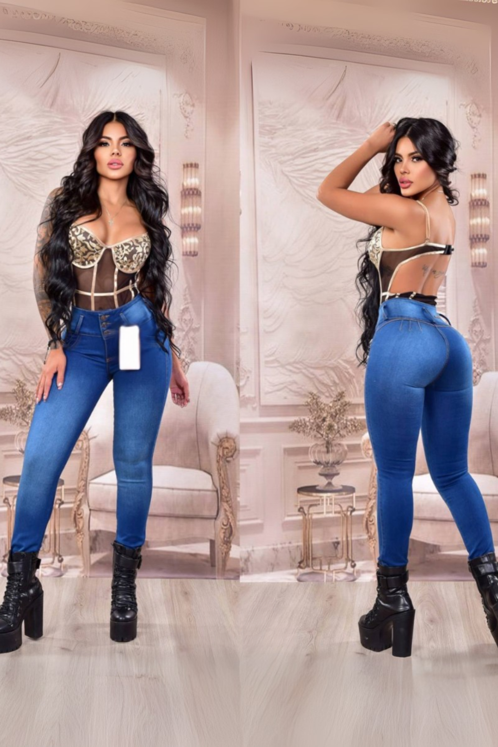 Pantalon De Jean Skinny 3 botones Sin Bolsillos