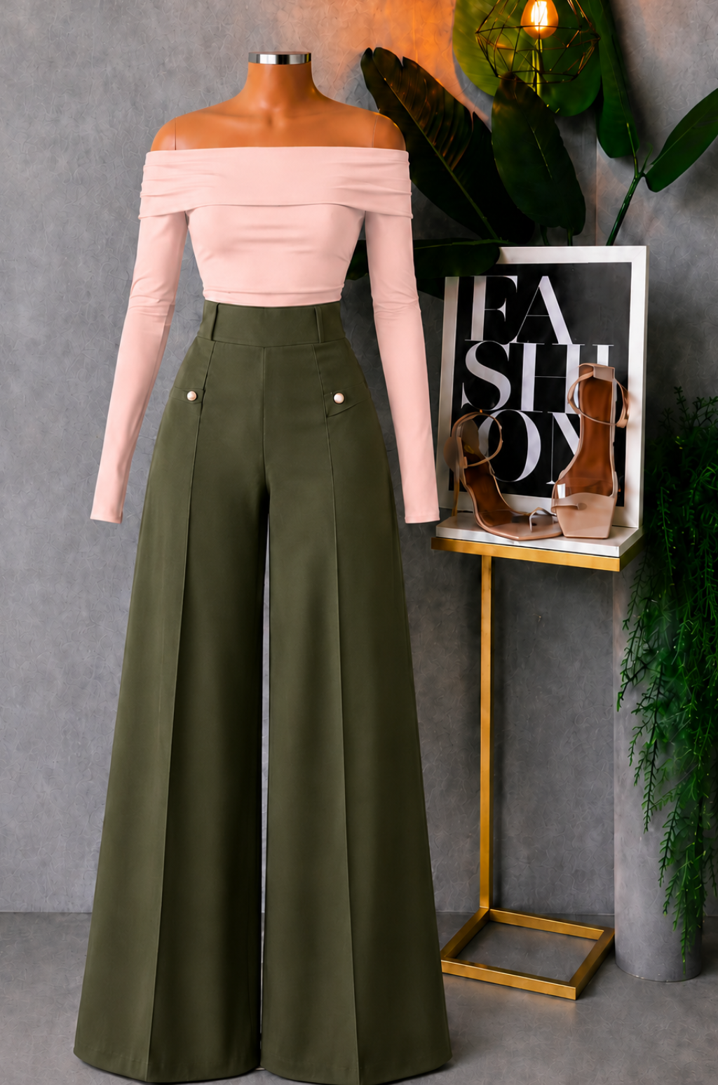 Conjunto de Pantalon Palazo tiro Alto + Blusa Cuello Bandeja