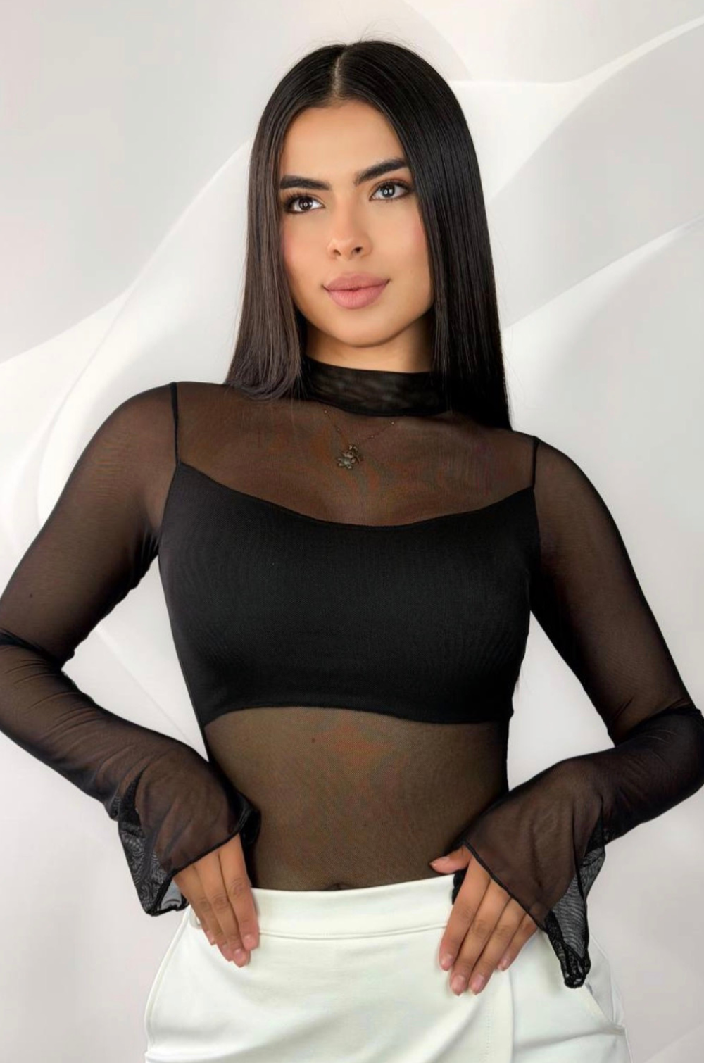 Body Transparente Manga Larga con Top Interno